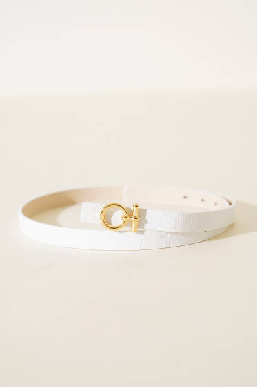 Metal Daire Tokalı Kemer Beyaz - Deri Kemer