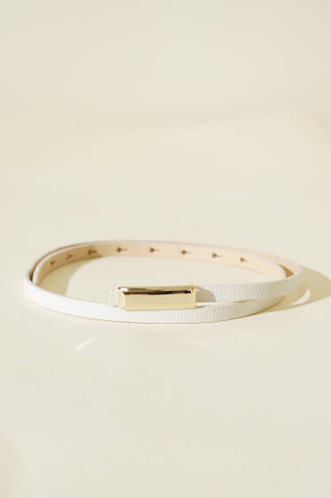 Metal Dikdörtgen Tokalı İnce Kemer Beyaz - Deri Kemer