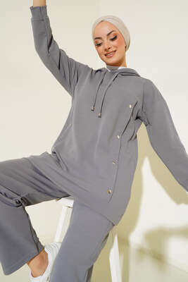 Metal Düğme Detaylı İkili Takım Füme - İKİLİ TAKIM