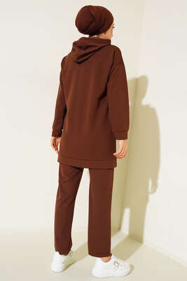 Metal Düğme Detaylı İkili Takım Kahve - İKİLİ TAKIM