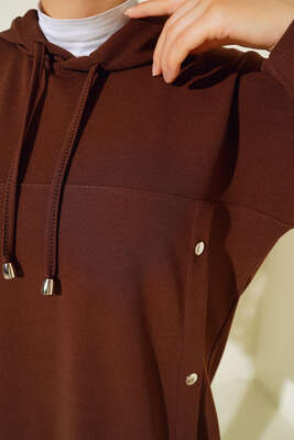 Metal Düğme Detaylı İkili Takım Kahve - İKİLİ TAKIM