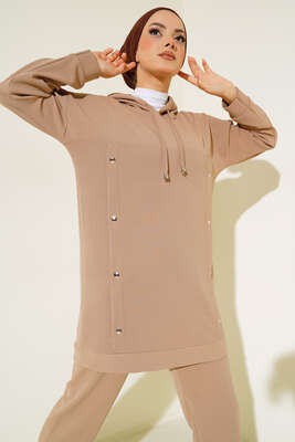 Metal Düğme Detaylı İkili Takım Latte - İKİLİ TAKIM