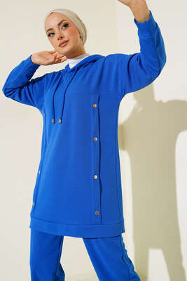 Metal Düğme Detaylı İkili Takım Saks - İKİLİ TAKIM