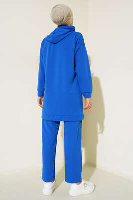 Metal Düğme Detaylı İkili Takım Saks - İKİLİ TAKIM