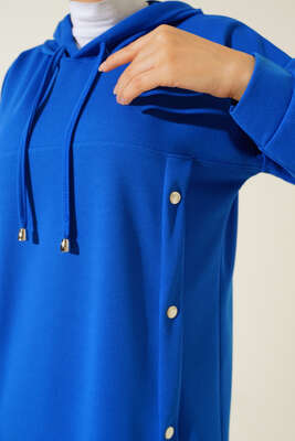 Metal Düğme Detaylı İkili Takım Saks - İKİLİ TAKIM