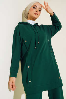 Metal Düğme Detaylı İkili Takım Zümrüt Yeşili - İKİLİ TAKIM