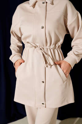 Metal Düğmeli Bel Tünelli Scuba İkili Takım Bej - İkili Takım