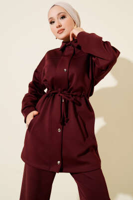 Metal Düğmeli Bel Tünelli Scuba İkili Takım Bordo - İkili Takım