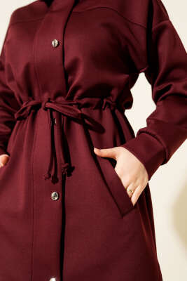 Metal Düğmeli Bel Tünelli Scuba İkili Takım Bordo - İkili Takım