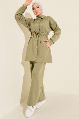 Metal Düğmeli Bel Tünelli Scuba İkili Takım Çağla Yeşili 