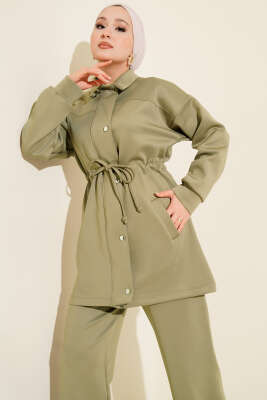 Metal Düğmeli Bel Tünelli Scuba İkili Takım Çağla Yeşili - İkili Takım