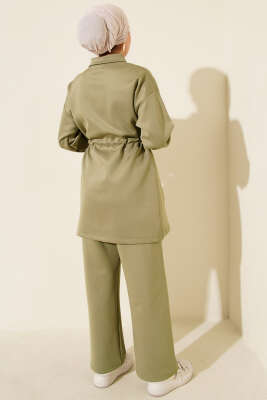 Metal Düğmeli Bel Tünelli Scuba İkili Takım Çağla Yeşili - İkili Takım