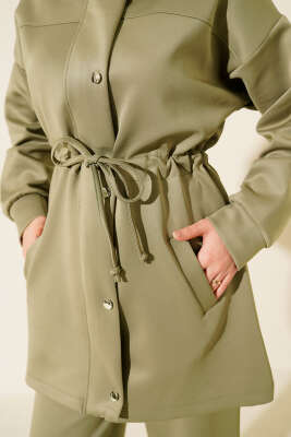 Metal Düğmeli Bel Tünelli Scuba İkili Takım Çağla Yeşili - İkili Takım