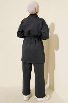 Metal Düğmeli Bel Tünelli Scuba İkili Takım Füme - İkili Takım