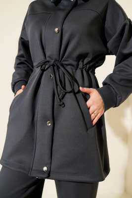 Metal Düğmeli Bel Tünelli Scuba İkili Takım Füme - İkili Takım