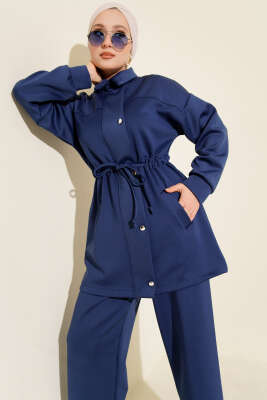 Metal Düğmeli Bel Tünelli Scuba İkili Takım Lacivert - İkili Takım