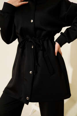 Metal Düğmeli Bel Tünelli Scuba İkili Takım Siyah - İkili Takım