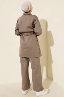 Metal Düğmeli Bel Tünelli Scuba İkili Takım Vizon - İkili Takım