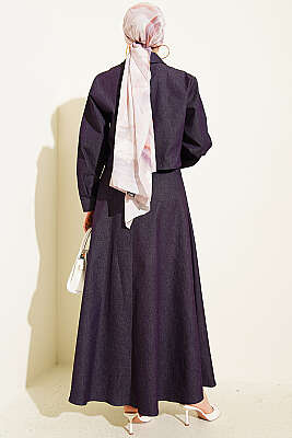 Metal Düğmeli Ceketli Kot Jile Takım Mor - İkili Takım