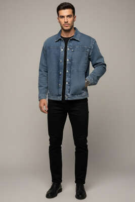 Metal Düğmeli Cepli Kot Erkek Ceket Mavi - Erkek Ceket