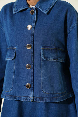 Metal Düğmeli Cepli Kot Etekli Takım Kot - İkili Takım