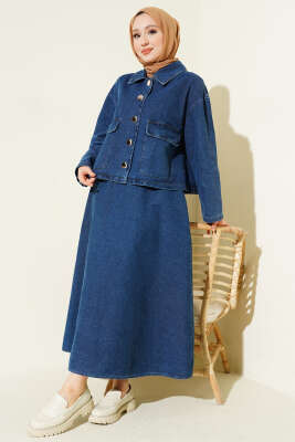 Metal Düğmeli Cepli Kot Etekli Takım Kot - VAV TEKSTİL