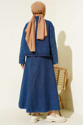 Metal Düğmeli Cepli Kot Etekli Takım Kot - Kot Takım