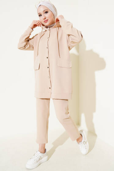 Metal Düğmeli Dabıl İkili Takım Bej - İkili Takım