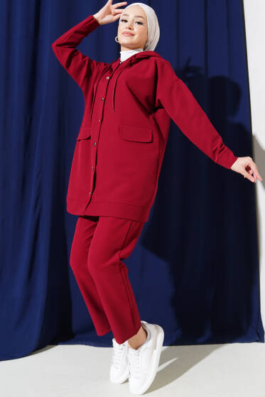 Metal Düğmeli Dabıl İkili Takım Bordo - İkili Takım