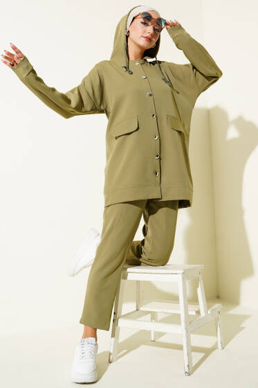 Metal Düğmeli Dabıl İkili Takım Çağla Yeşili - İkili Takım