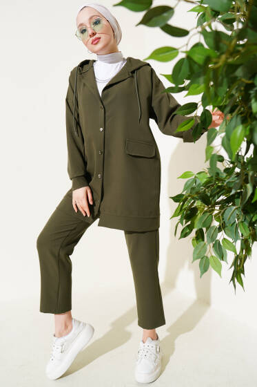 Metal Düğmeli Dabıl İkili Takım Haki - İkili Takım