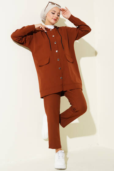 Metal Düğmeli Dabıl İkili Takım Kahve - İkili Takım
