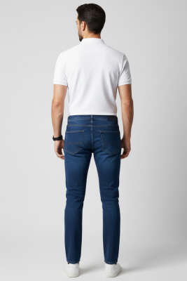 Metal Düğmeli Dar Paça Erkek Kot Pantolon Lacivert - Erkek Jean