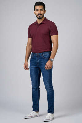 Metal Düğmeli Dar Paça Erkek Kot Pantolon Mavi - Erkek Jean