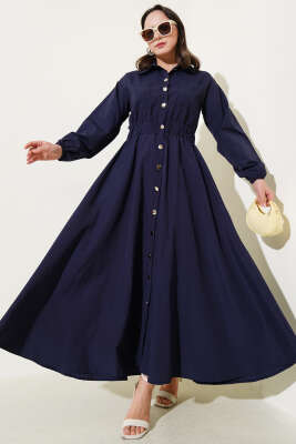 Metal Düğmeli Elbise Lacivert 