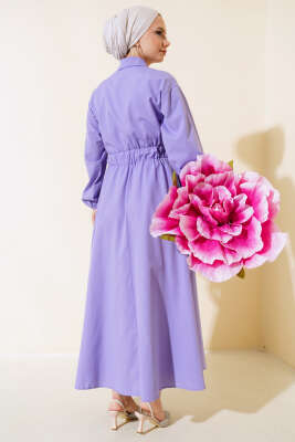 Metal Düğmeli Elbise Lila - Tesettür Elbise