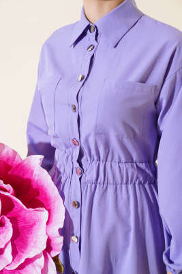 Metal Düğmeli Elbise Lila - Tesettür Elbise