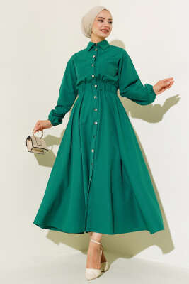 Metal Düğmeli Elbise Yeşil 