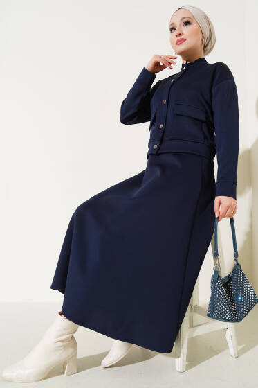 Metal Düğmeli Etekli Scuba İkili Takım Parlement - İkili Takım