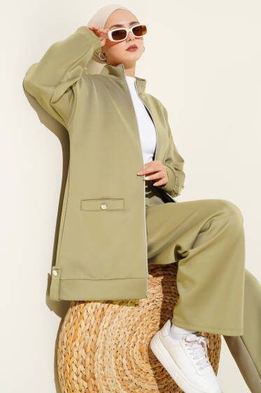 Metal Düğmeli Fermuarlı Scuba İkili Takım Çağla Yeşili - Scuba Ürünler