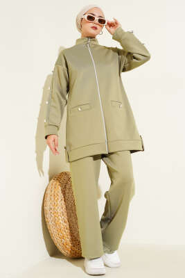 Metal Düğmeli Fermuarlı Scuba İkili Takım Çağla Yeşili - Scuba Ürünler