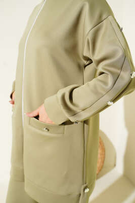 Metal Düğmeli Fermuarlı Scuba İkili Takım Çağla Yeşili - Scuba Ürünler