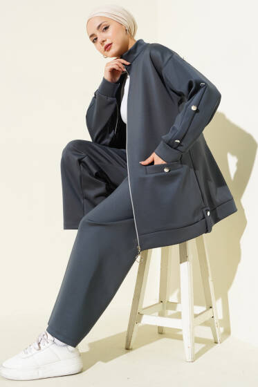 Metal Düğmeli Fermuarlı Scuba İkili Takım Füme - Scuba Ürünler