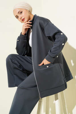 Metal Düğmeli Fermuarlı Scuba İkili Takım Füme - Scuba Ürünler