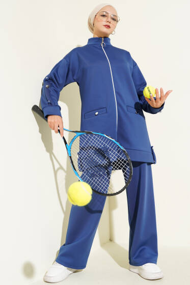 Metal Düğmeli Fermuarlı Scuba İkili Takım Lacivert - Scuba Ürünler