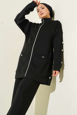 Metal Düğmeli Fermuarlı Scuba İkili Takım Siyah - Scuba Ürünler