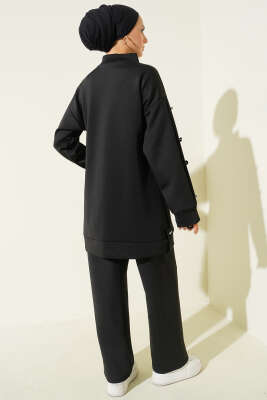 Metal Düğmeli Fermuarlı Scuba İkili Takım Siyah - Scuba Ürünler