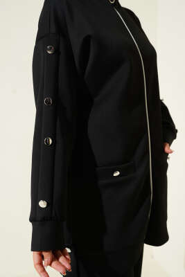 Metal Düğmeli Fermuarlı Scuba İkili Takım Siyah - Scuba Ürünler