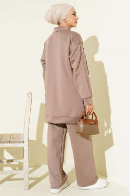 Metal Düğmeli Fermuarlı Scuba İkili Takım Vizon - Scuba Ürünler