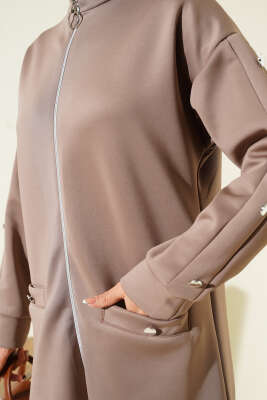 Metal Düğmeli Fermuarlı Scuba İkili Takım Vizon - Scuba Ürünler